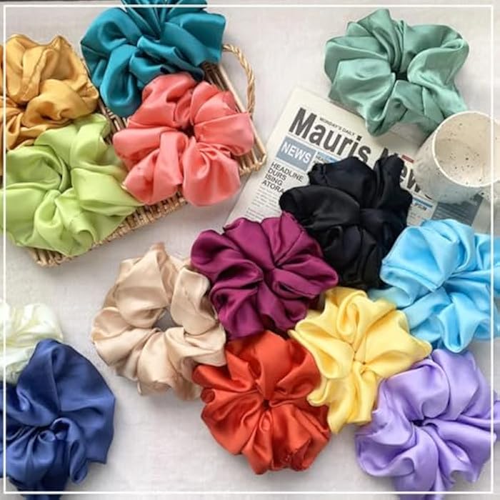 Set of Colorful Satin Hair Ties (Multicolor, Set of 6) - Image 1